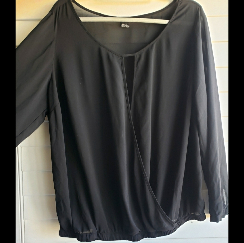 Torris Sheer chiffon banded blouse draped cross front top 2x